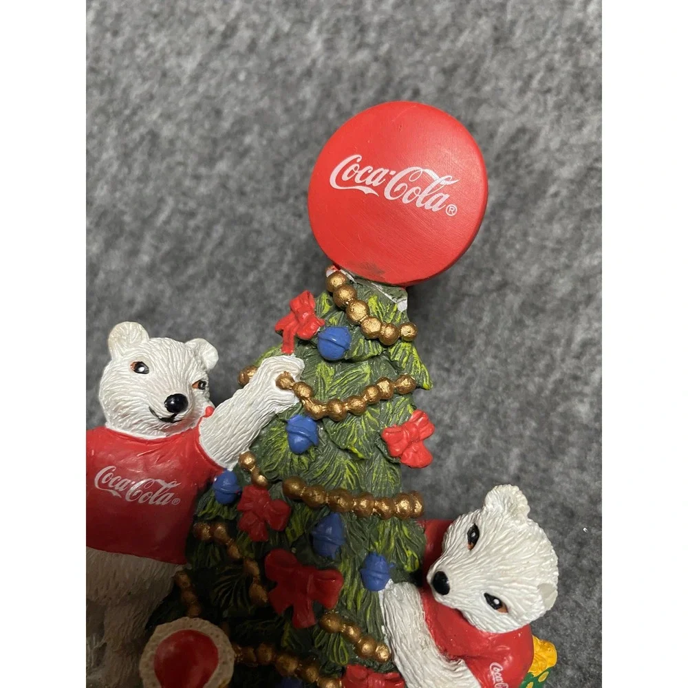 Vintage 1997 Coca-Cola Polar Bear Christmas Tree Stocking Holder Cast Iron Base